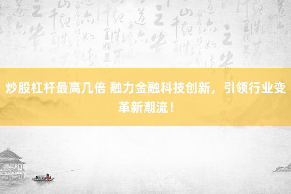 炒股杠桿最高幾倍 融力金融科技創(chuàng)新，引領(lǐng)行業(yè)變革新潮流！