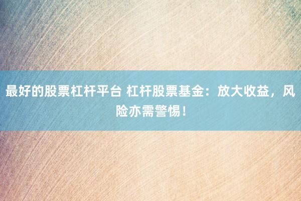 最好的股票杠桿平臺 杠桿股票基金：放大收益，風(fēng)險(xiǎn)亦需警惕！