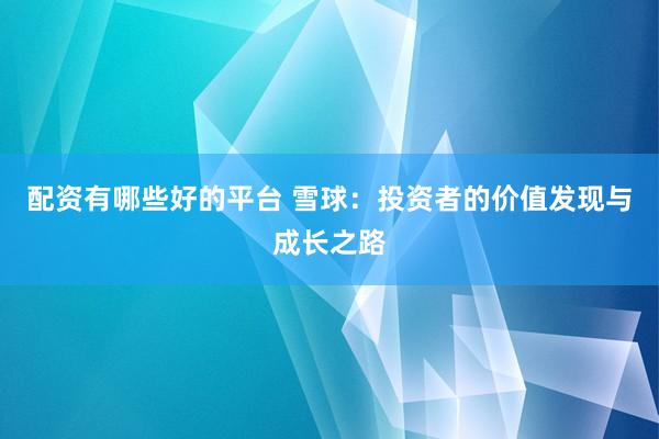 配資有哪些好的平臺(tái) 雪球：投資者的價(jià)值發(fā)現(xiàn)與成長之路